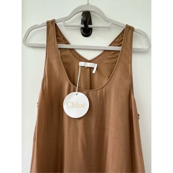 Chloé Silk-Cashmere Blend Gauze Maxi Tank Dress Women’s Mustard Brown Size 42 - Picture 11 of 11